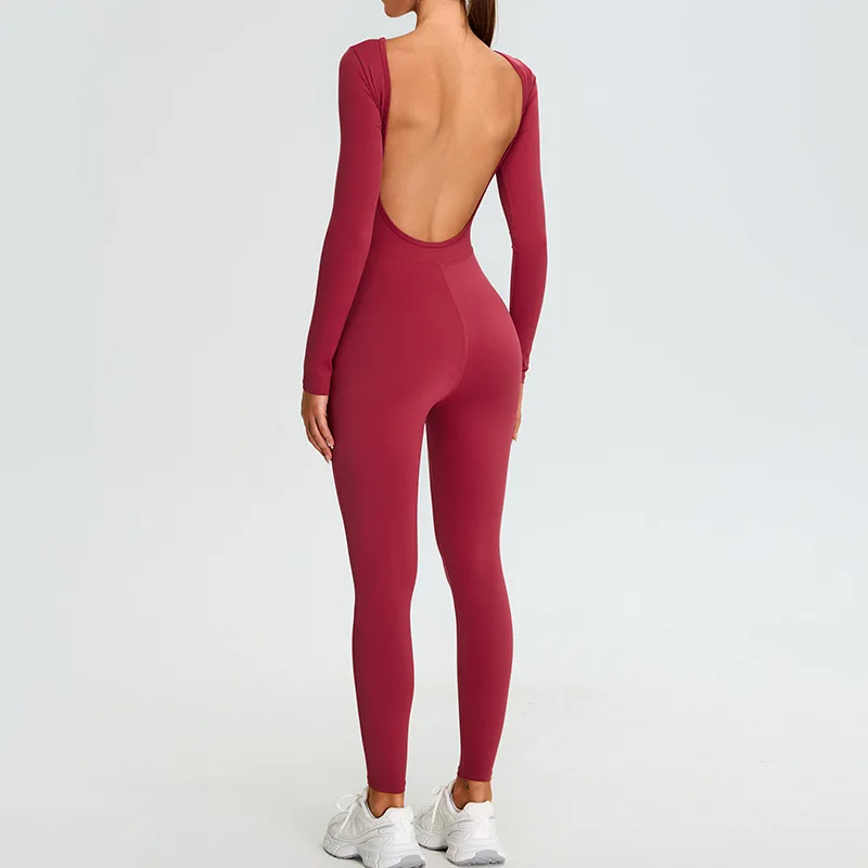 Style Back Yoga Jumpsuit Long-sleeved Tight Tummy Control Seamless Breathable Spaghetti preview