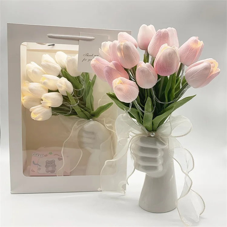 Simulation Flower LED Tulip Table Lamp Bedside Night Light Romantic Atmosphere Night Lights for Home Decoration or Birthday Gift