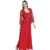 Red lace mother of the bride two piece outfits