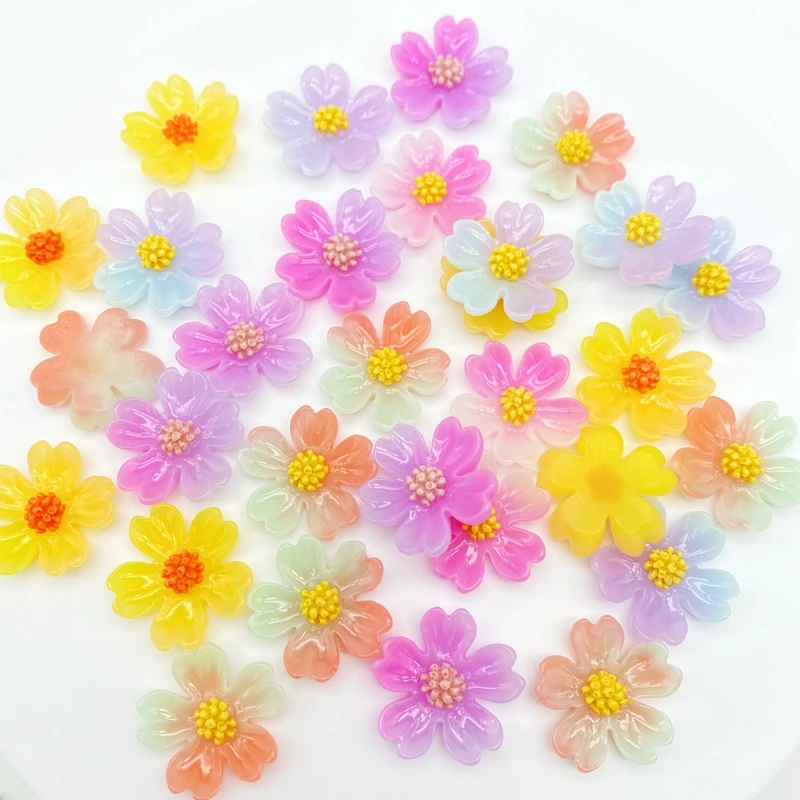 Gradient Colorful Flower Cherry Slime Filler Charms Simulation Cherry Blossom  Resin Beads Home Shoes DIY Ornament Accessory