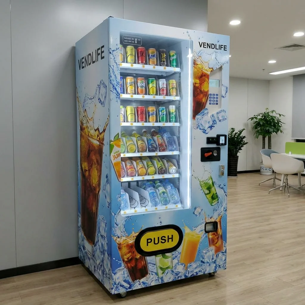 Europe Standard Cold Canned Beverage Vending Machine Keyboard Plus for Foods and Drinks with Cash Coin Change Card
