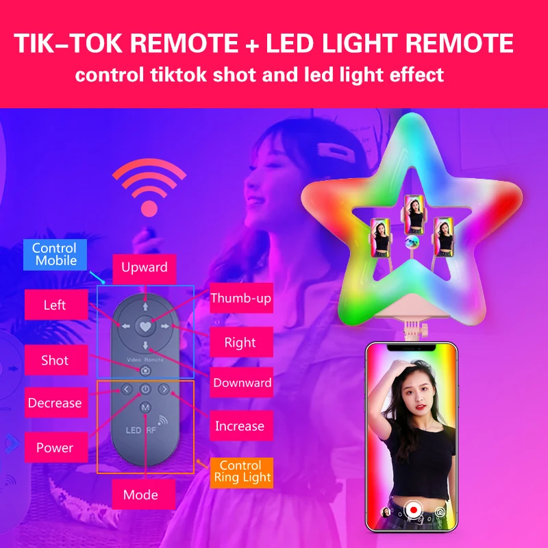 RK52 星型RGBリングライト LED撮影照明 TikTokスマホスタンド 自撮り