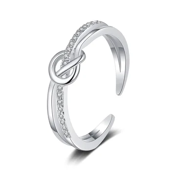 RFJEWEL Fashion Best Seller Adjustable Fashion Simple Cross Love Knot Ring With Zircons for Mom, Daughter, Lover and Friendship