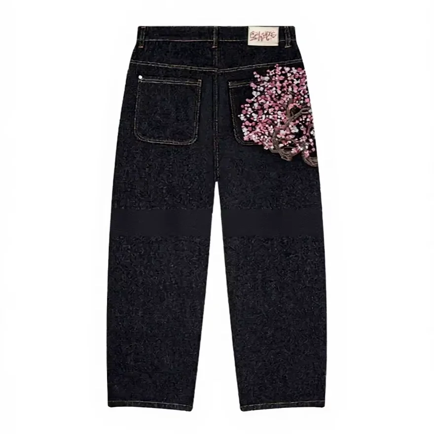 American Retro Embroidery Personality Street Trend Straight-leg Casual Versatile Dark Mid Waist Jeans