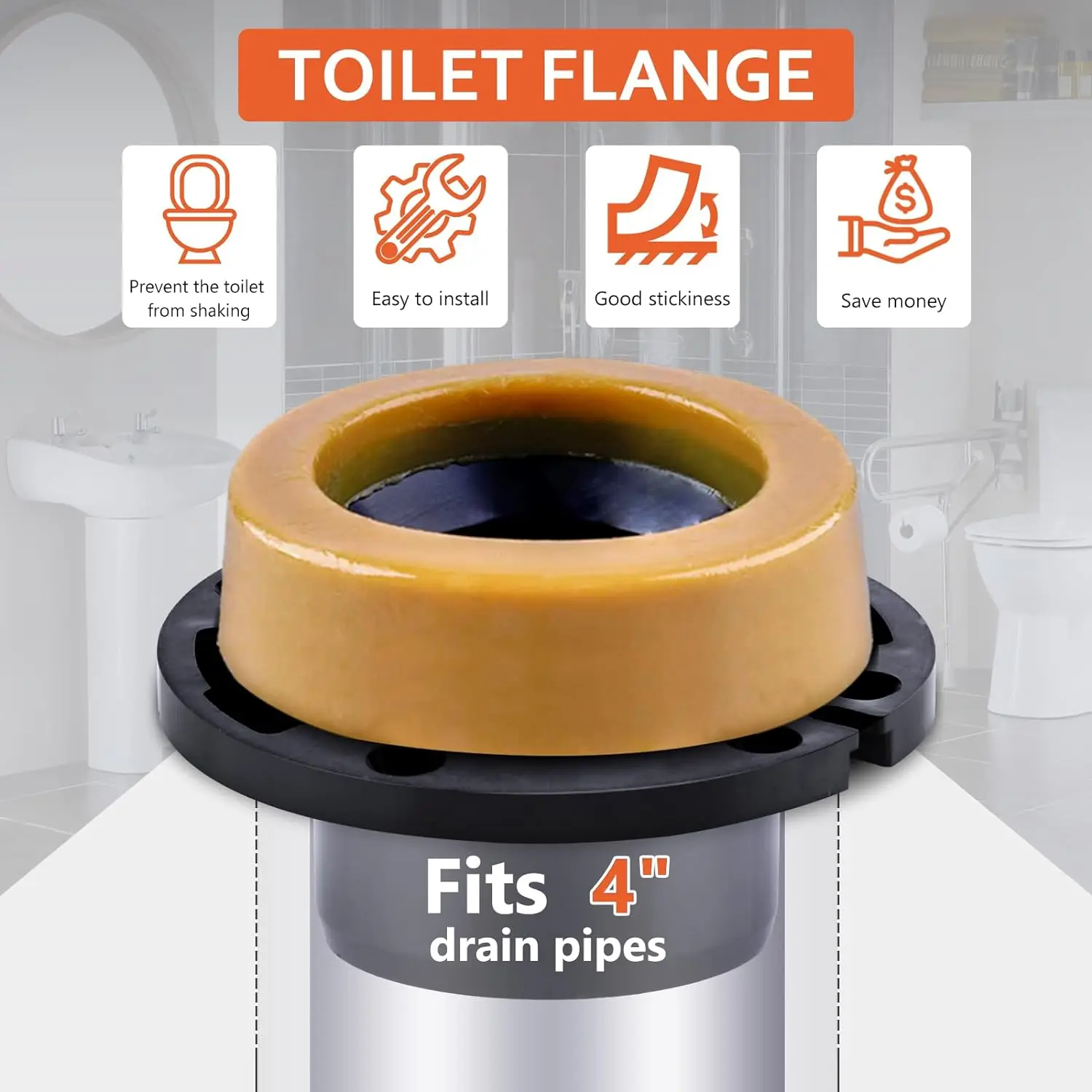 Toilet Flange Seal & Wax Ring Replacement – Odorless Rubber Universal Gasket, Fits 3”–4” Outlets, 125mm Outer Diameter, Durable ABS/ Rubber, Easy DIY Install