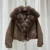 Brown+Brown fox fur collar