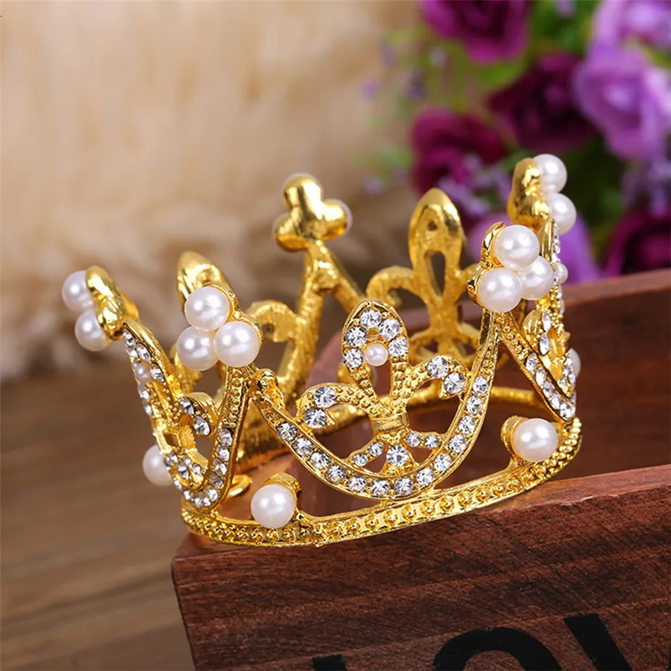 Crown Princess Topper Crystal Pearl Hair Ornaments for Wedding Birthday Party_hg