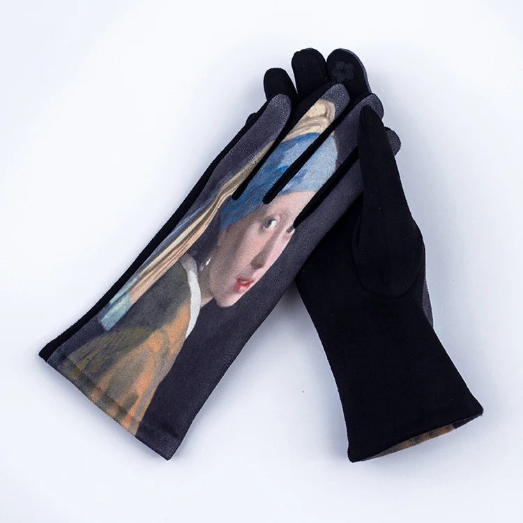 Customize Cold Resistant Soft Micro Velvet Famous Painting Gloves for Women