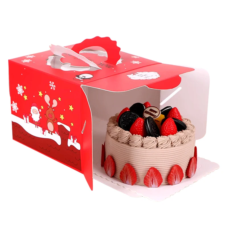 beautiful red Christmas cake box 10x10x10 inch  with cake base