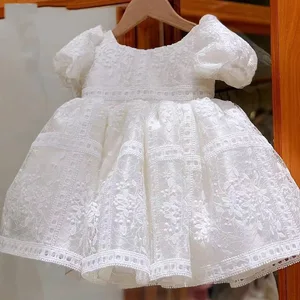 Newly Arrived Summer Formal Lace White Christening Dress for Baby Girl Short Sleeve Girls Dresses 2-12 Years ODM