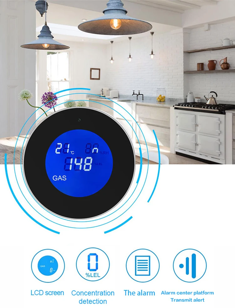 Tuya Wifi Smart Natural Gas Leakage Detector Alarm Monitor Digital Lcd