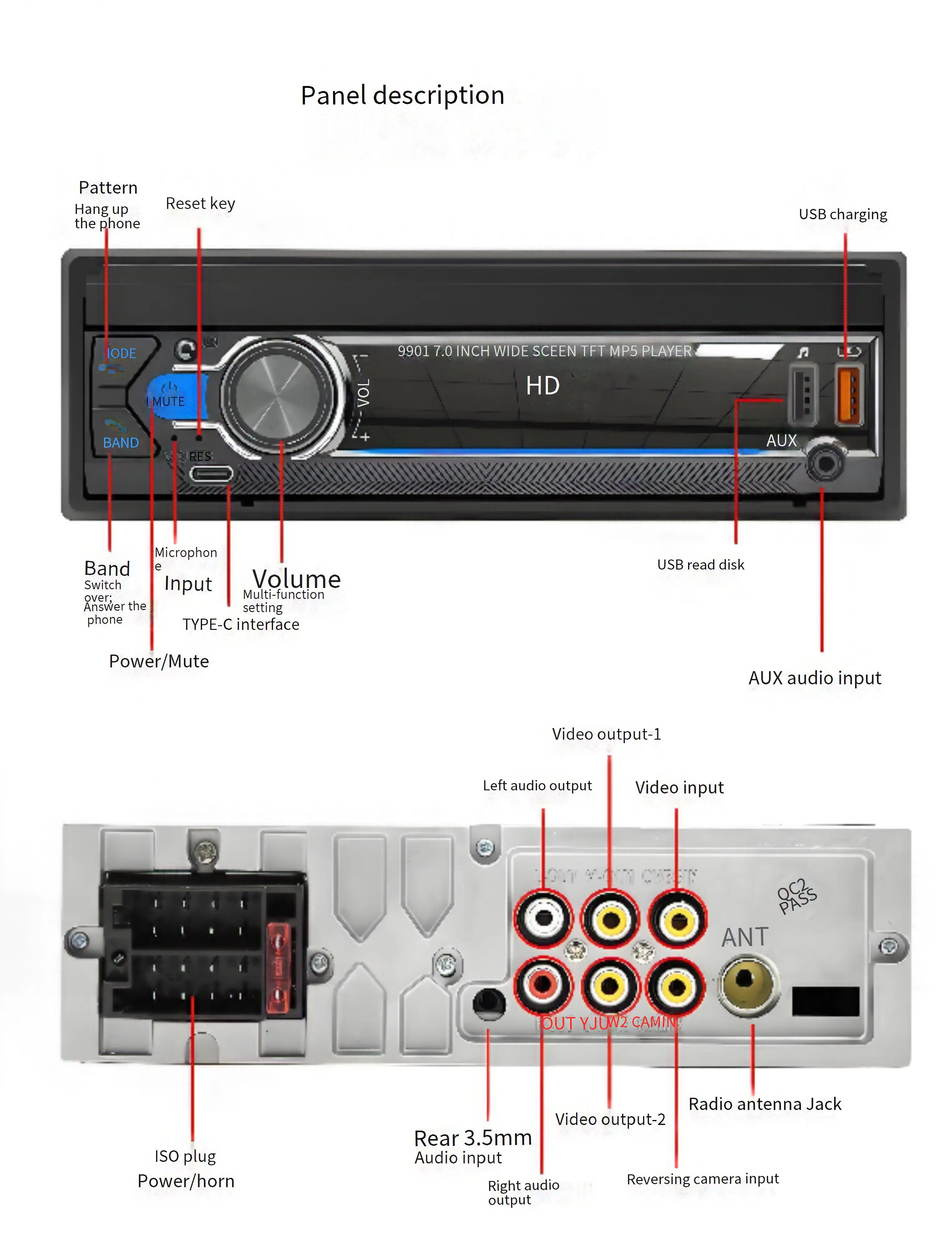 7-Inch Single-Cylinder Telescopic Screen Car MP5/Mp4/Mp3 Player Smart BT Wireless Central Control FM Radio Player