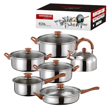 12pcs Cooking Pot Kitchenware Stainless Steel Casserole Nonstick Cookware Set Cooking Pot And Pans Set
