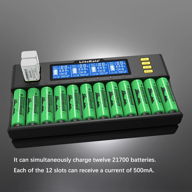 LiitoKala Lii-S12 Lii-S8 18650 21700 26650 9V Battery Charger LCD