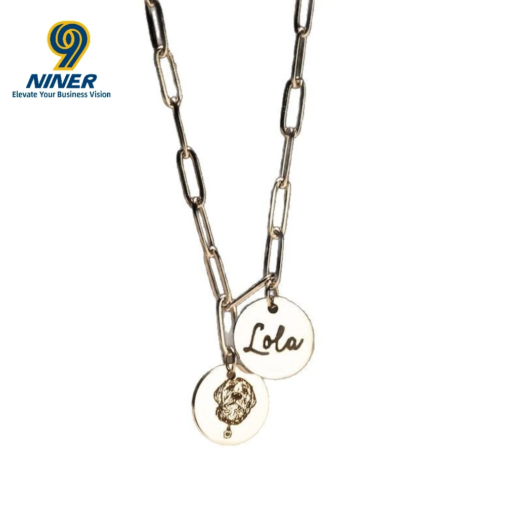 New Custom Paperclip Necklace Gold Round Stainless Steel Dog Pendant Memorial Necklace