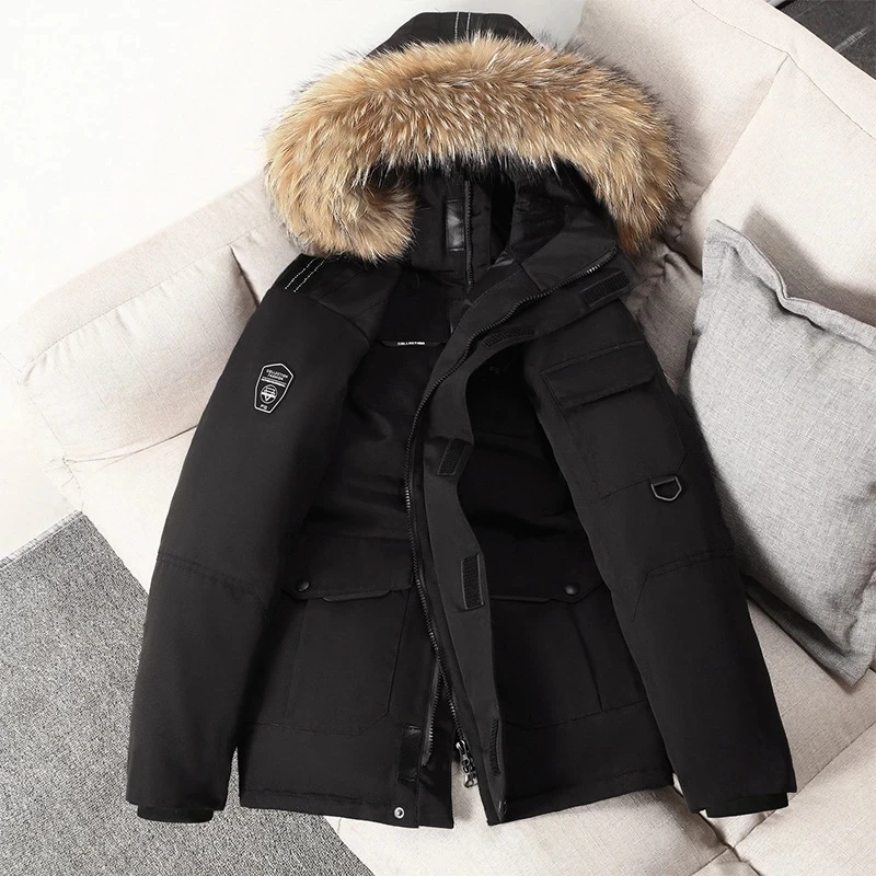 AKT Men's Duck Down Hooded Parka - Winter Warm Water-Resistant Puffer Jacket Coat