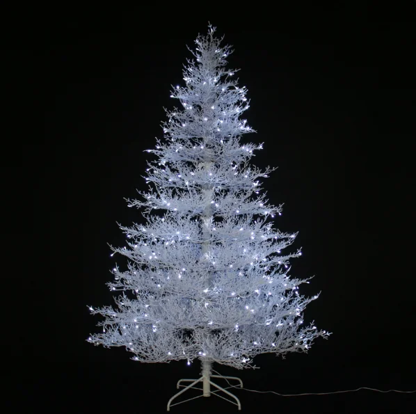 Luxury 210cm White PE Artificial Christmas Tree Eco-Friendly Hinged Standing Base LED Lighting Customizable Size for Outdoor Use