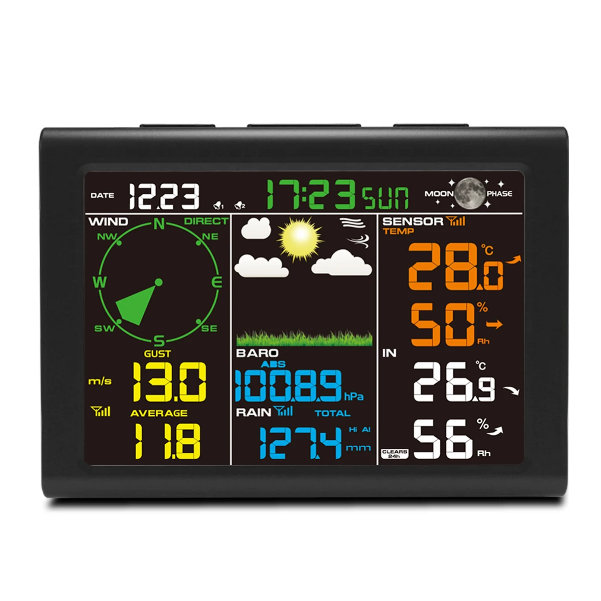 FT0835 WiFi Weather Station Color Display Wireless Indoor Outdoor Thermometer Hygrometer Rain Gauge Anemometer Home Garden Use