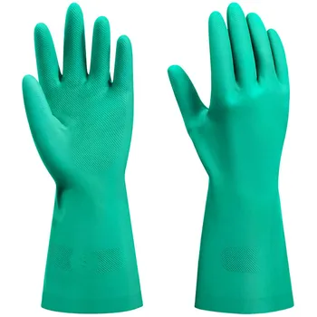 Household Acid Alkali Oil Protection Solvent Latex Rubber Free Heavy Duty Safety Chemical Resistant Nitrile Gloves