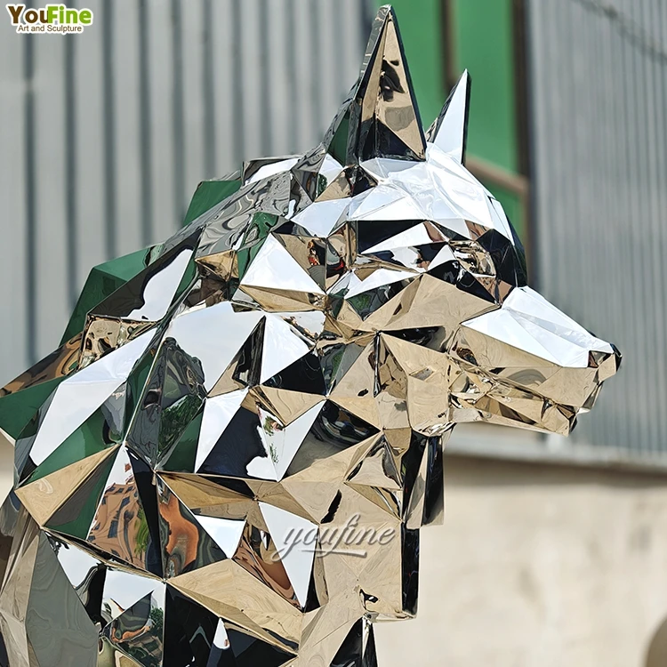 Large Size Abstract Animal Metal Sculpture Art Stainless Steel Wolf