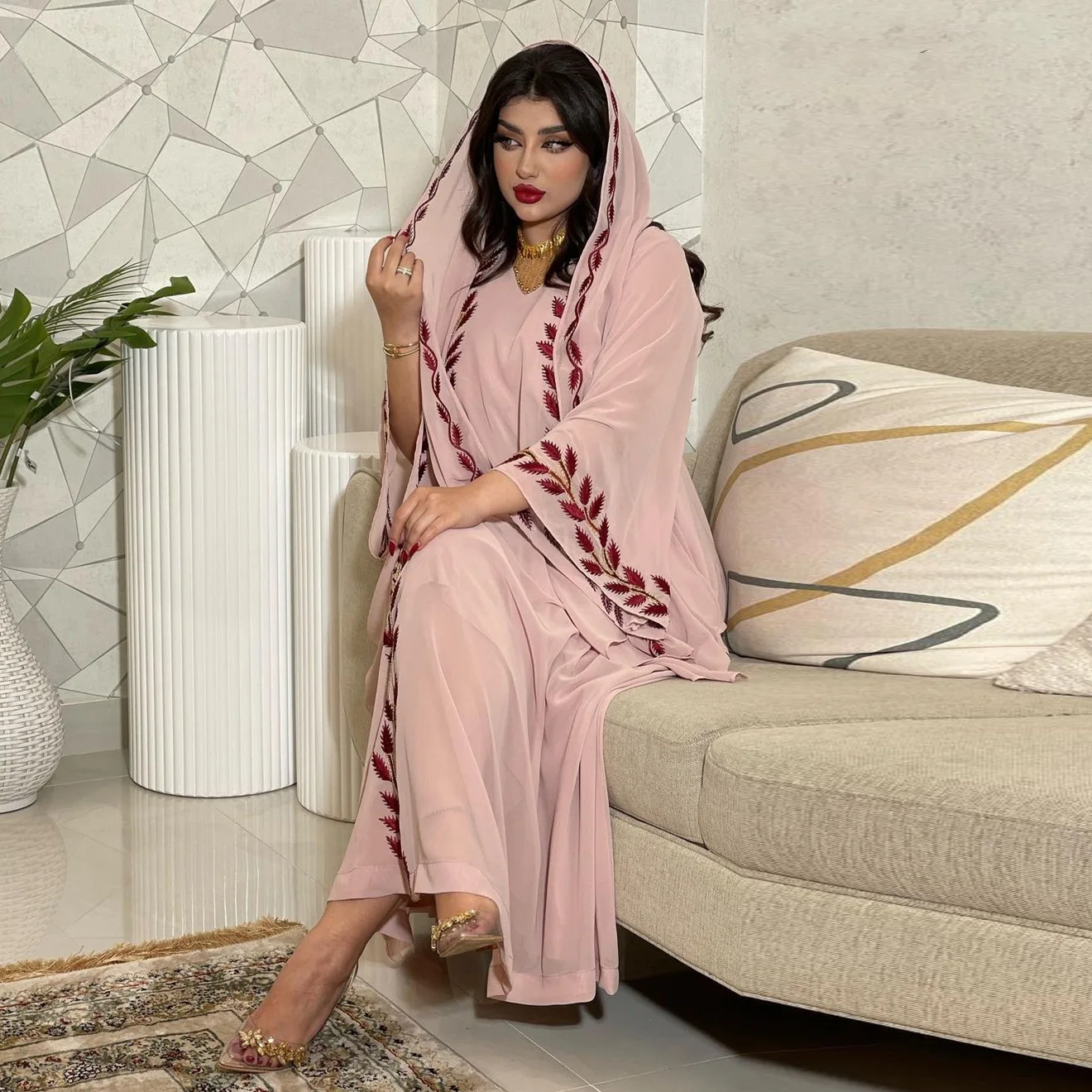 Elegant Pink Abaya with Embroidery - Perfect for Summer