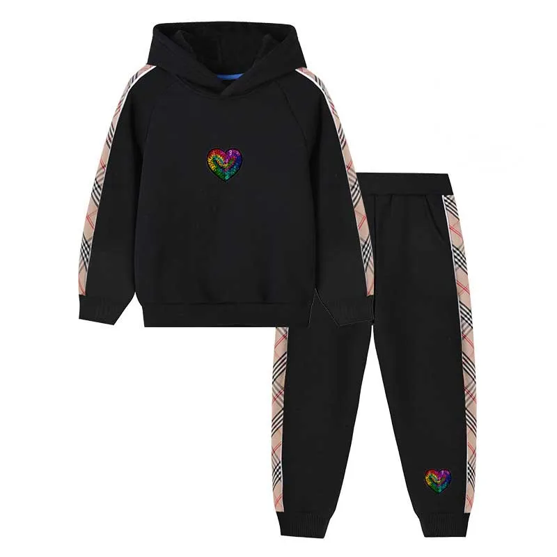 Wholesale Composite Velvet Winter Pullover Hoodies Two Piece Children's Clothing Set for Girls