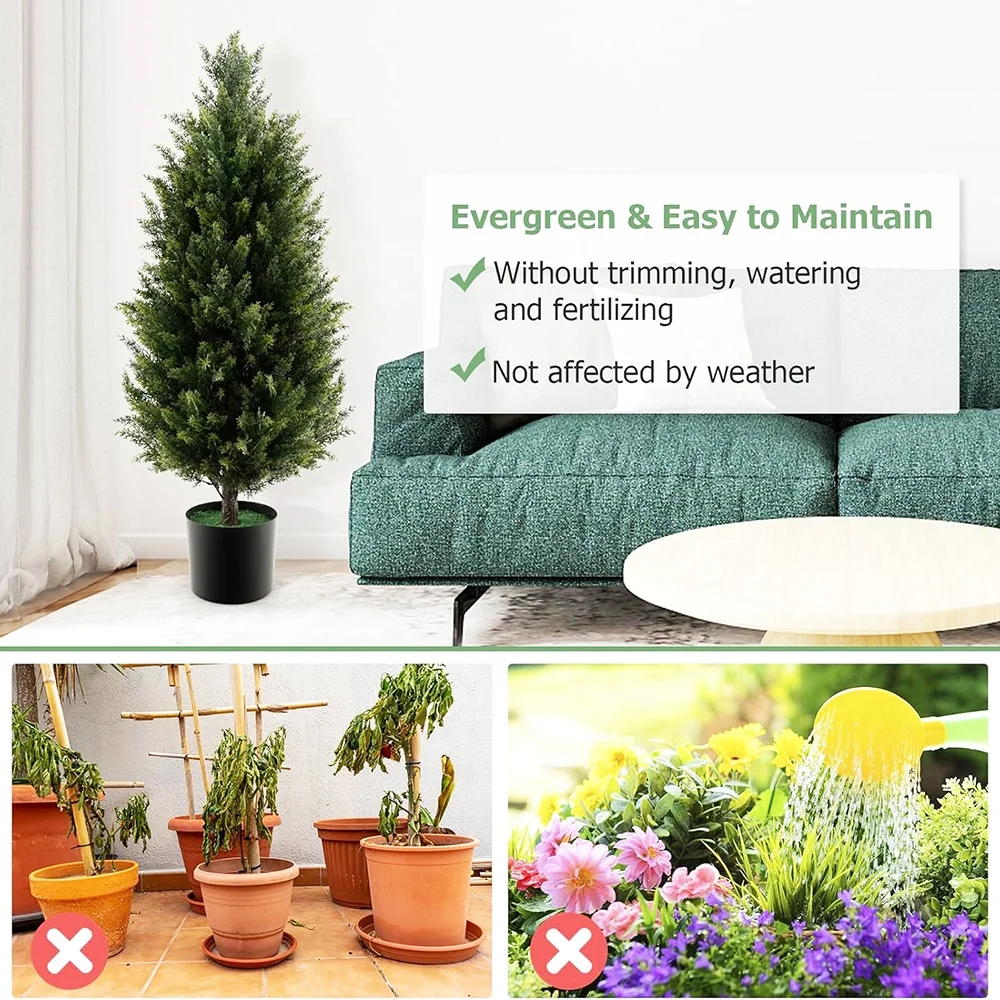 Artificial Topiary Cedar Trees Plastic Pine Plants Outdoor UV Protection Fake Cypress Tree