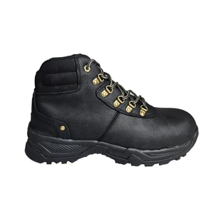 Black CE Anti-Puncture Waterproof Steel Toe Leather Work Shoes Women Safety Secure Non-Slip Mid Cut Shoes for All Season