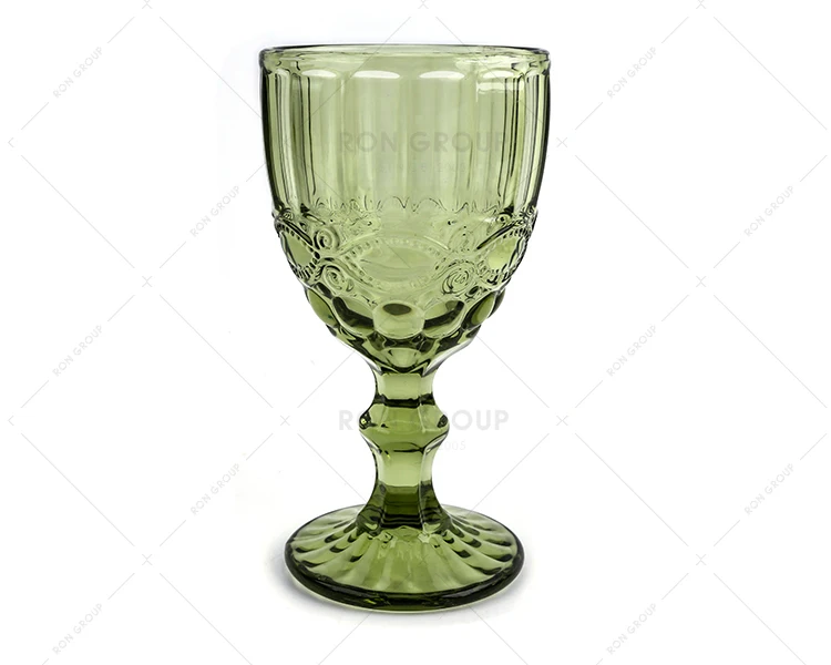 Wholesale hot selling big wine glasses embossing modern wedding drinking champagne goblet water and juice color glass cup