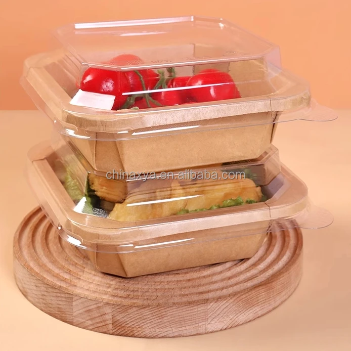 300ml 500ml 700ml 1000ml  1200ML Disposable Eco Friendly Rectangular Container Salad Fast Food Box Paper Bowl With Lid manufacture