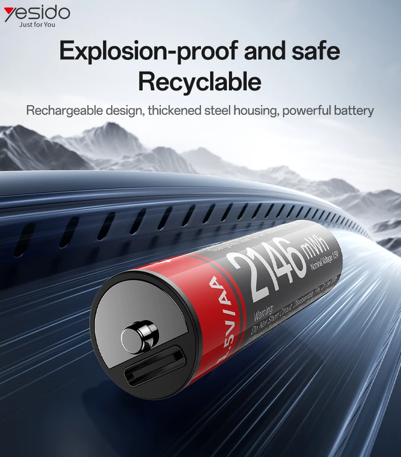 Yesido 1430mAh Large Sufficient Capacity Type-C Charging Port Recyclable AA Battery Rechargeable Battery YP88