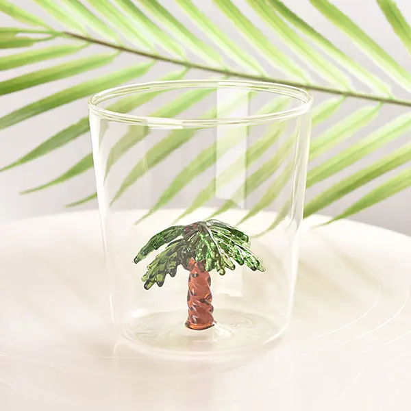 Bulk New Design Seaside Vacation Style Palm Tree Handmade Glass Cup Glass Mug Glassware