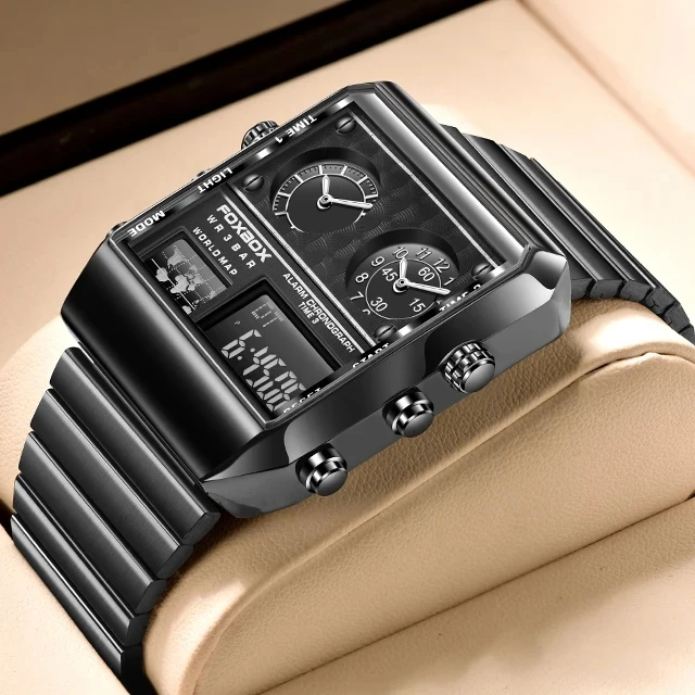 LIGE Digital Clock Man 0011 Luxury Square Stainless Steel Led Display Watch  for Men Waterproof Fashion Sport Quartz Mens Watches