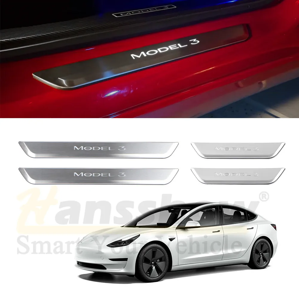 Model Y Carbon Fiber Door Sill Protector Front Rear Illuminated Door