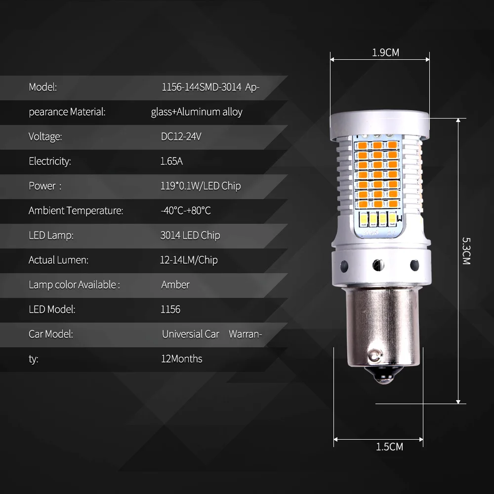 
 1156-144SMD-3014 Ap- 12-24 В p21w bau15s Canbus Автомобильный светодиодный сигнал поворота  