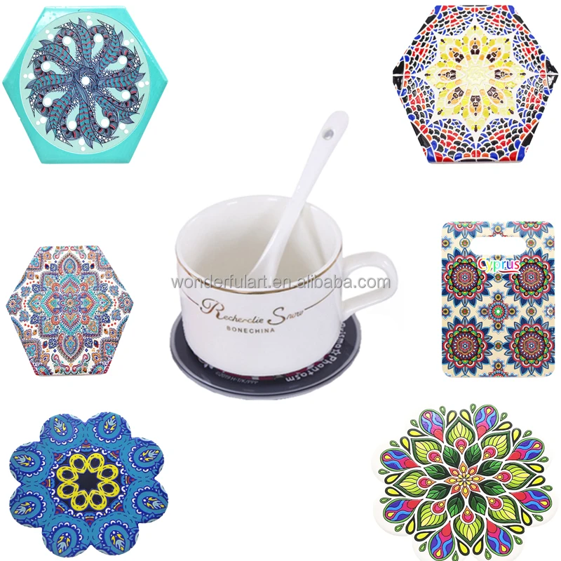 3D geometry polygon ceramic porcelain full flower printed square Hexagon mug/cup coaster pad