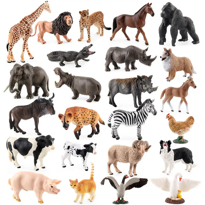 High Quality Funny Farm Animal Plastic Figurines Wild Simulation Model  Figure Solid Jungle Lifelike Mini Toys Set for Kids