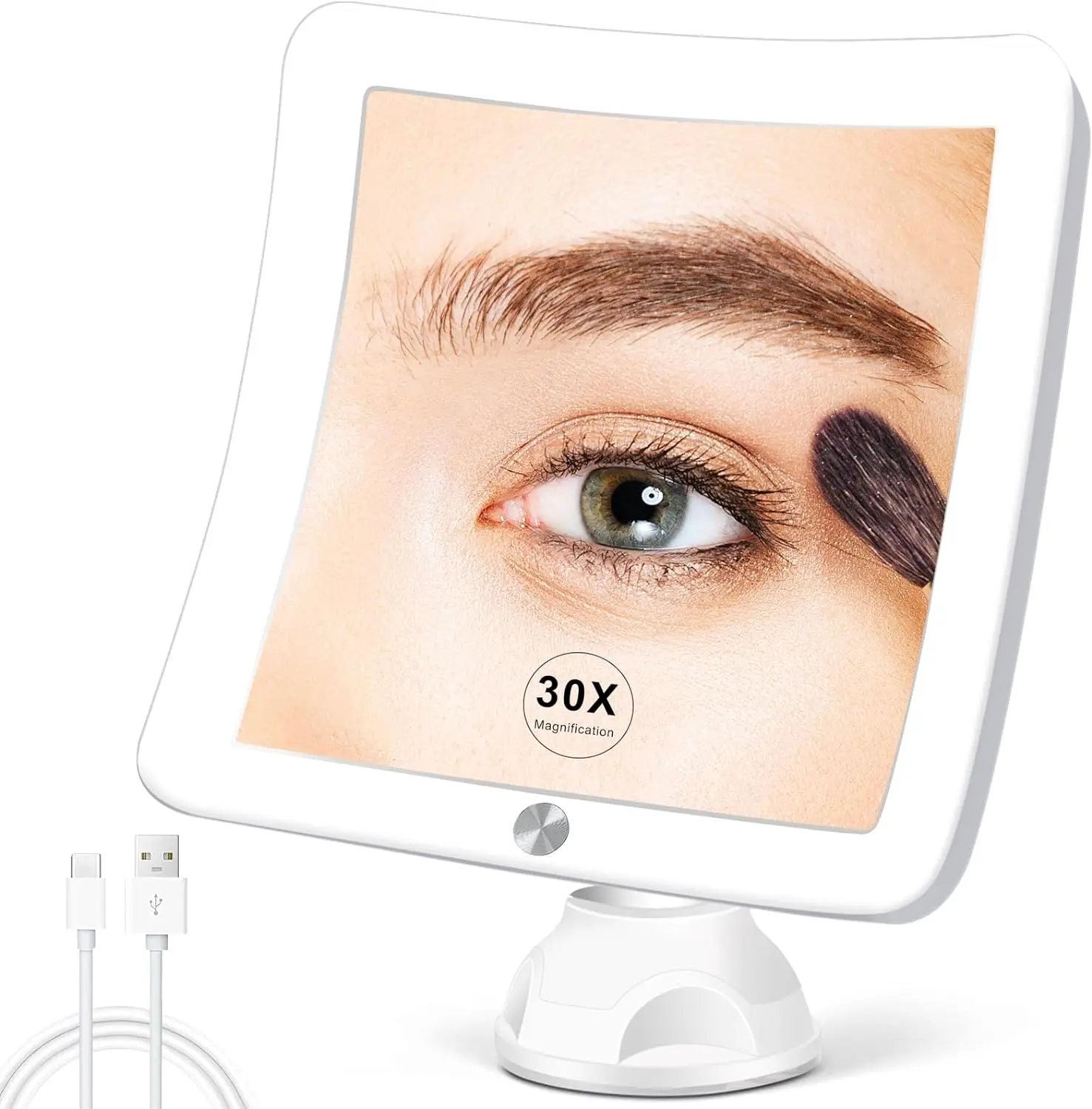 Manufacturer Upgraded 30X Rechargeable LED Sensor Touch Sensor Dimmable Switch Lighted Foldable Silver Finish Magnifying Mirror