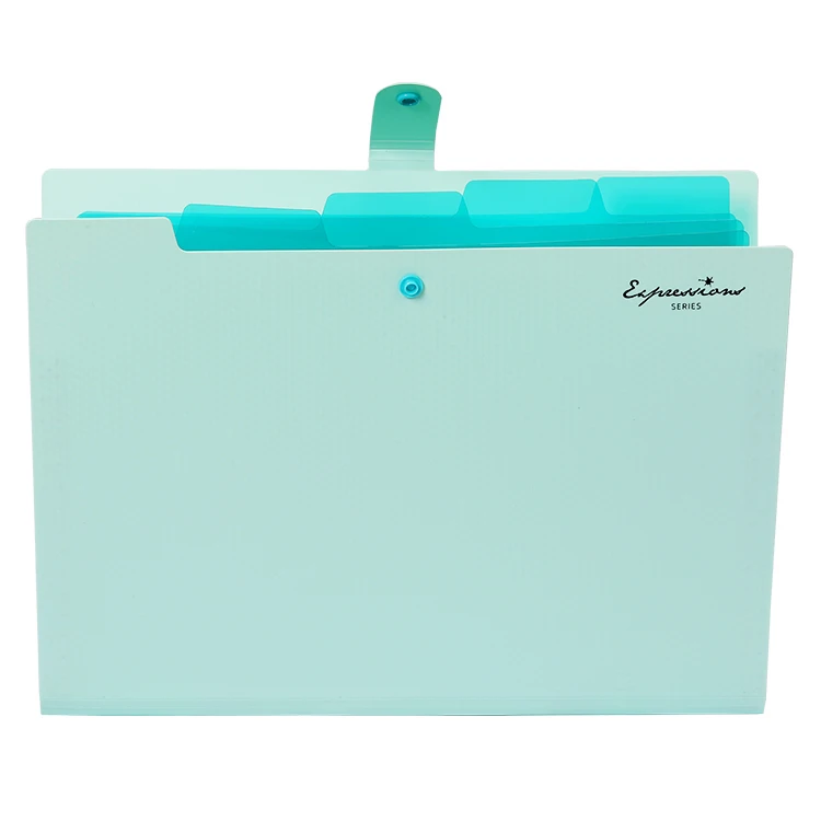 Portable Green 5 Pocket PP Plastic Cute Button Expanding Files