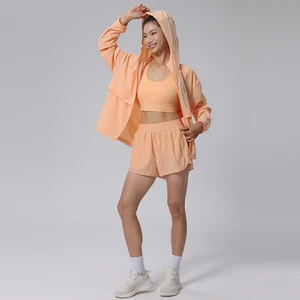 UPF 50+ Lightweight Outdoor Running Training Hooded Jacket Set for Women Summer Custom Breathable Sports 2 Piece Short Set Women