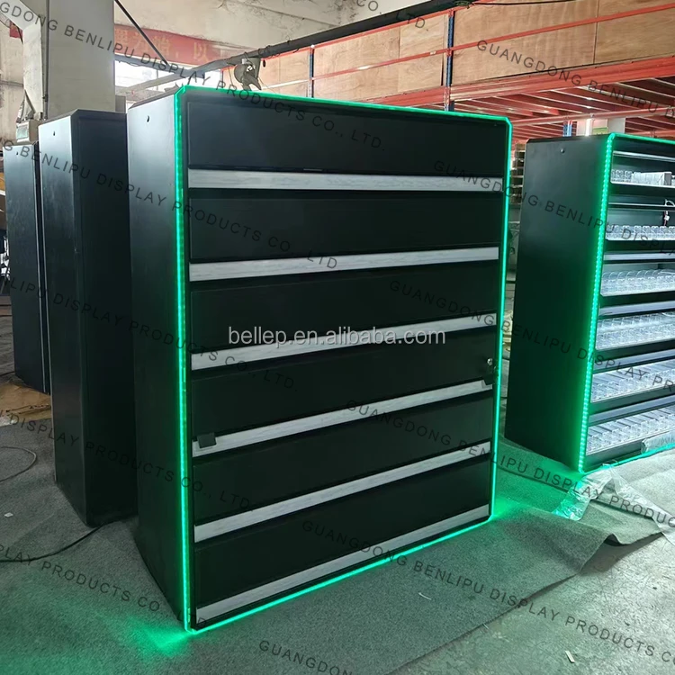 Lockable Cigarette Display Rack With Led Light Drawer Type Tobacco  Cigarette Display Cabinet for Smoke Shop