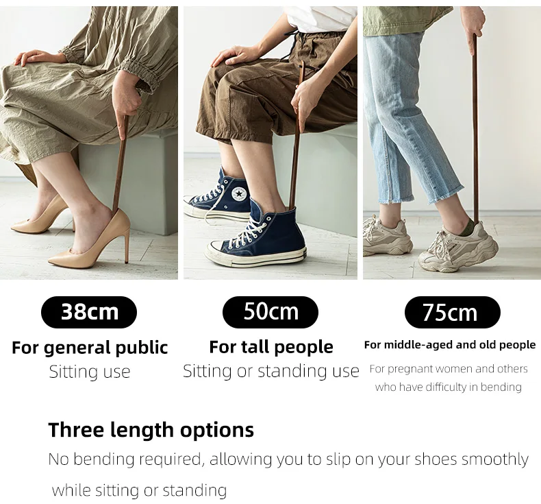 Shimoyama Luxury Wooden Long Handle Walnut Wood Shoehorn Women Kids