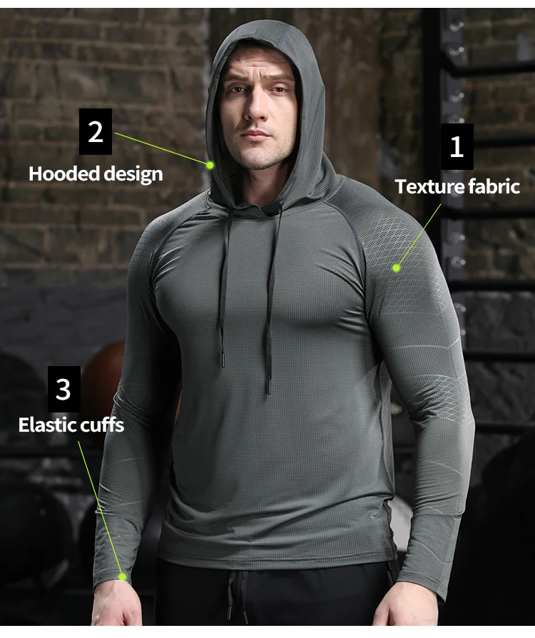 Mens 4 Way Stretch Hooded Shirt Dry Fit Breathable Custom Logo Gym