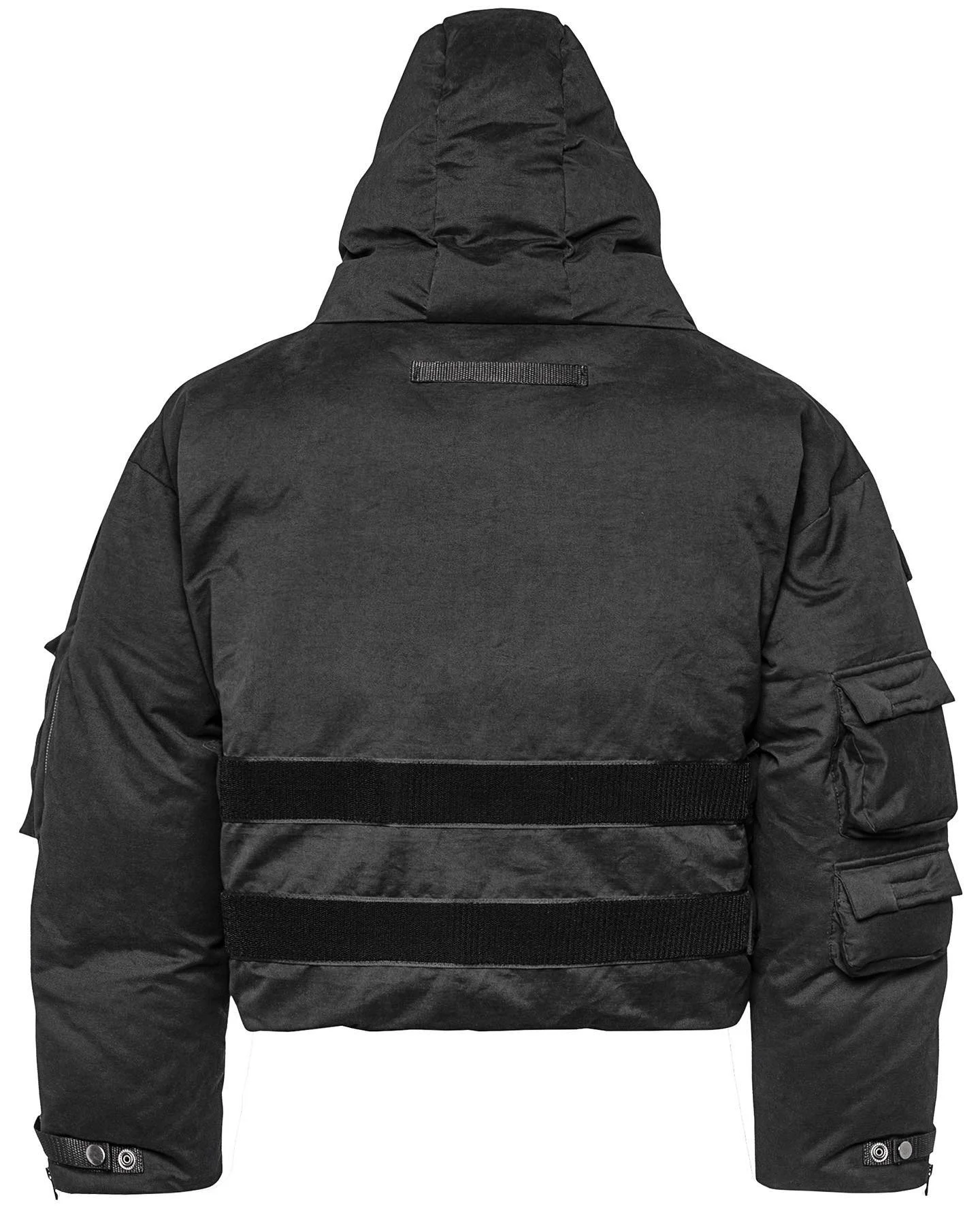 Custom Streetwear Men's Down Coat Pullover Blank Cargo Pockets Black Lightweight Bubble Winter Goose Down Puffer Jacket for Men gallery 4