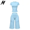 Completo Blu con Maglietta a Maniche Corte e Pantaloni Capri