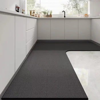 French Household L-Shaped Kitchen Floor Mat Modern PVC Mat Diatom Mud Water Oil-Absorbing Non-Slip Washable Wear-Resistant