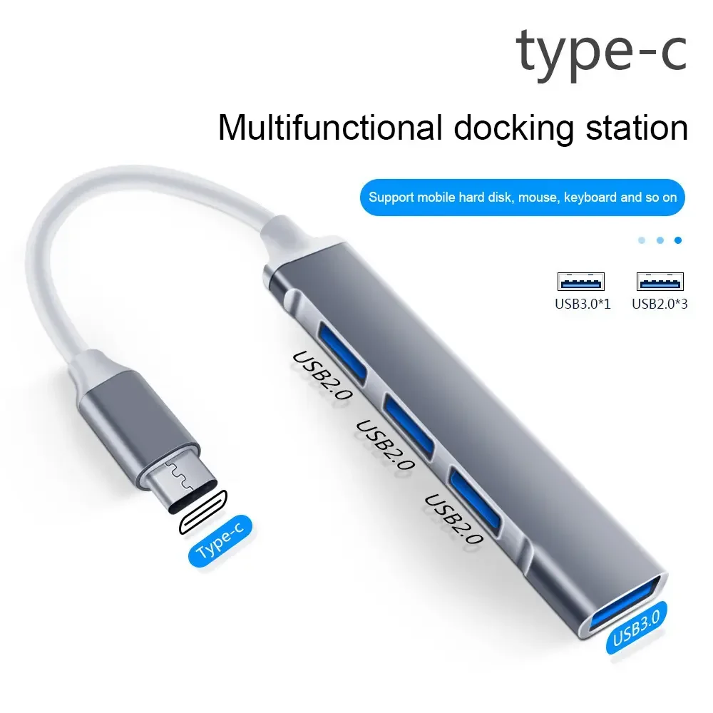UNIEAN Wholesale 4 in 1 Type C Aluminum HUB 5Gbps High Speed USB HUB 3.0 4 Ports Adapter for Desktops PC to Laptop