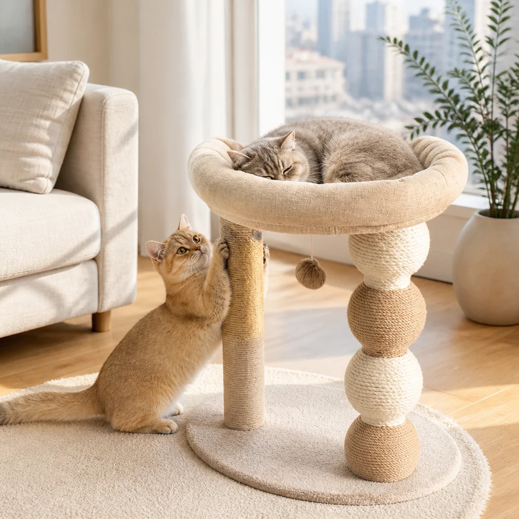 Modern Plush Wooden Cat Tree Dust — Product details 2