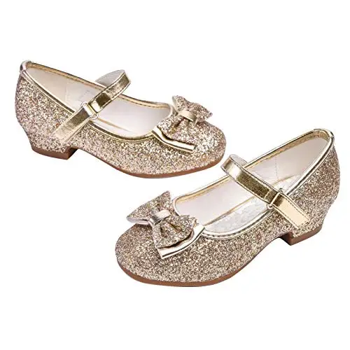 mama stadt Girls Glitter Princess Cosplay Performance Shoes Sequins Dress Up Shoes with Low Heels Party Wedding Mary Jane Style Velcro Sandals School Shoes 