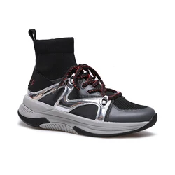 Custom High Top Breathable Mesh Leather Running Sneakers For Men
